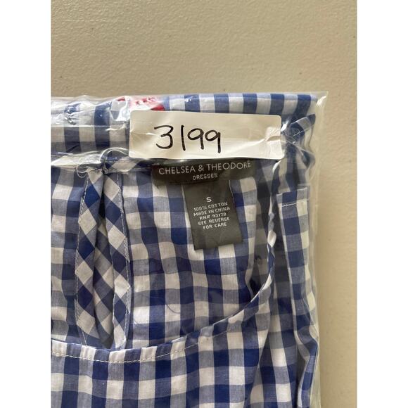 Chelsea & Theodore Women Small Checkered Bell Sleeve Floral Embroidered Dress - Picture 11 of 11